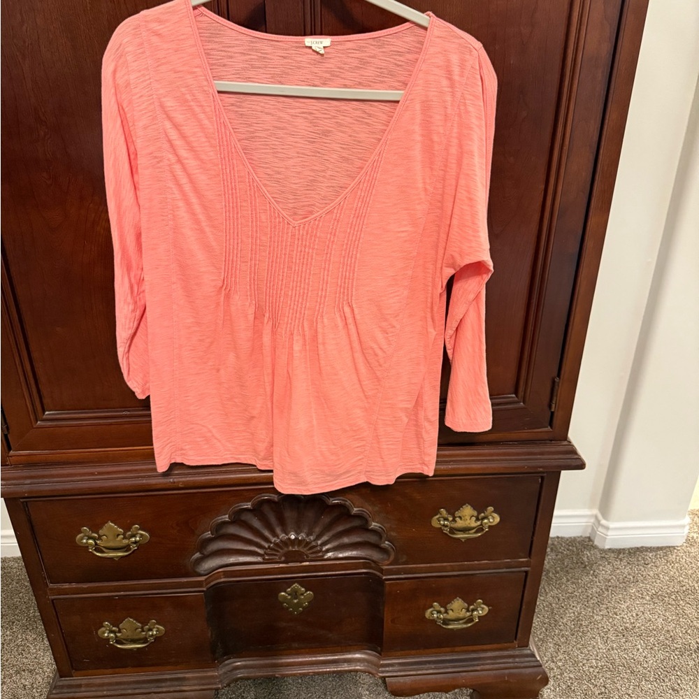 J. Crew Peach V-Neck Top 3/4 Sleeve Lightweight Blouse Size M